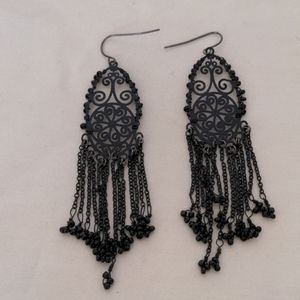 Black Metal & Bead Statement Earring